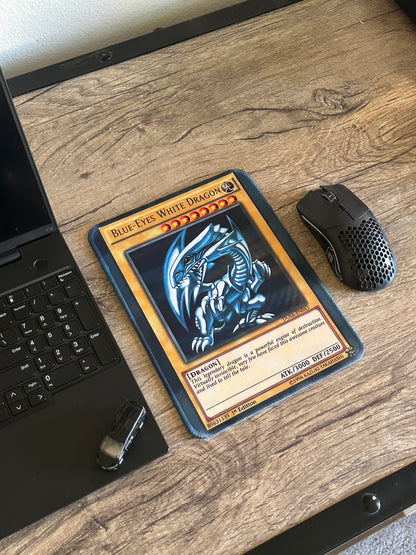 Blue Eyes White Dragon Yugioh TCG Mousepad 10 x 7.5in - Gamer Desk Decor
