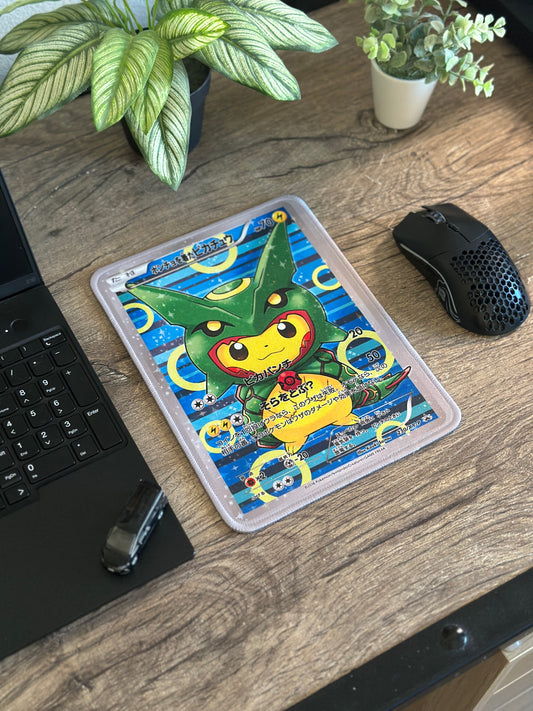 Pikachu Poncho Rayquaza Pokemon TCG Full Art Mousepad 10 x 7.5in - Gamer Desk Decor