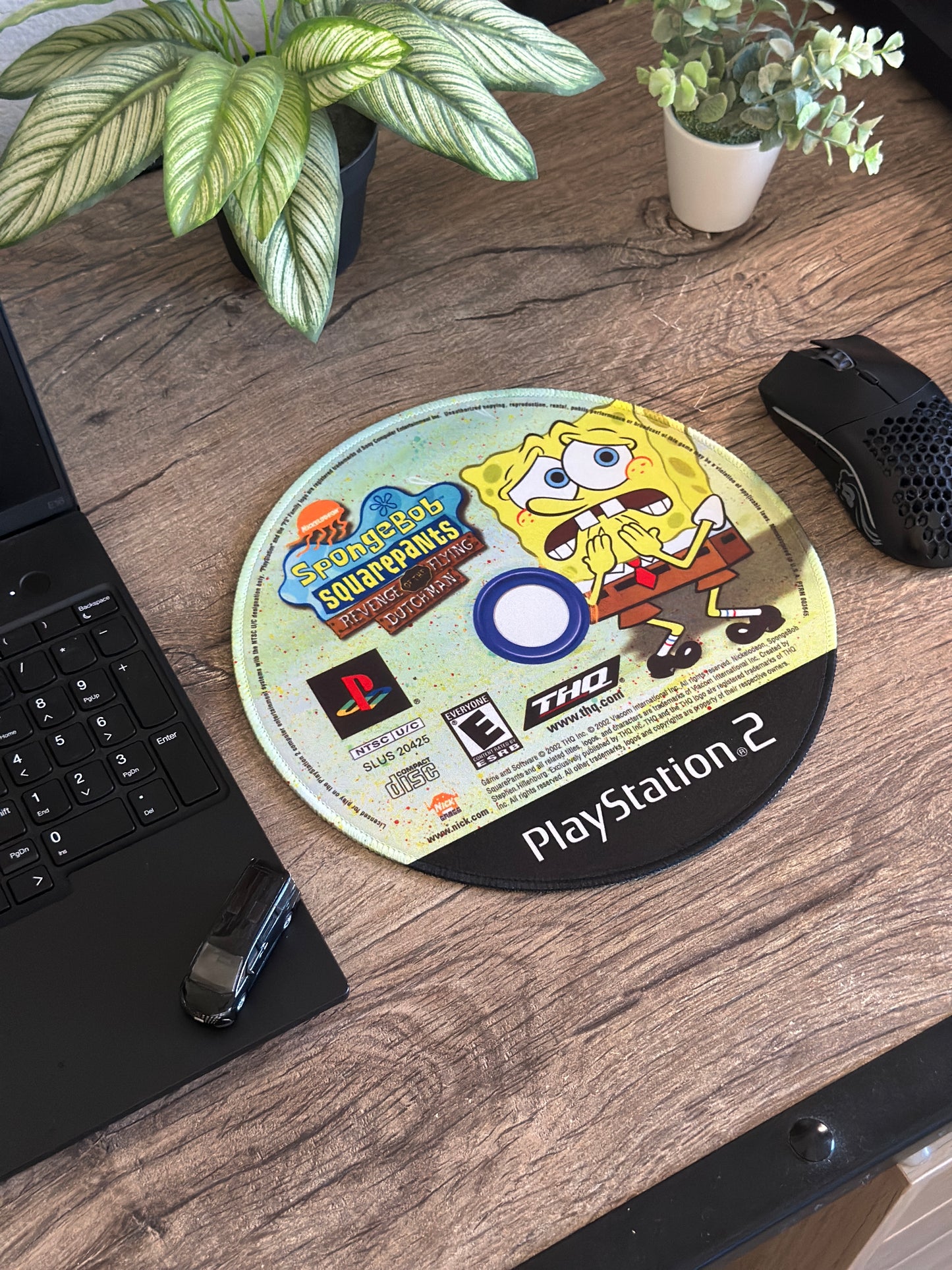 Spongebob Squarepants PS2 CD Game Mousepad 9.5 x 9.5in - Gamer Desk Decor