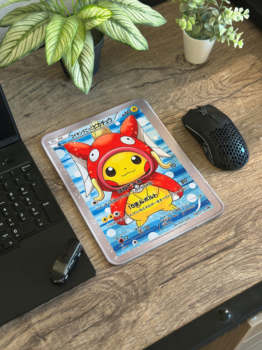 Pikachu Poncho Magikarp Pokemon TCG Full Art Mousepad 10 x 7.5in - Gamer Desk Decor