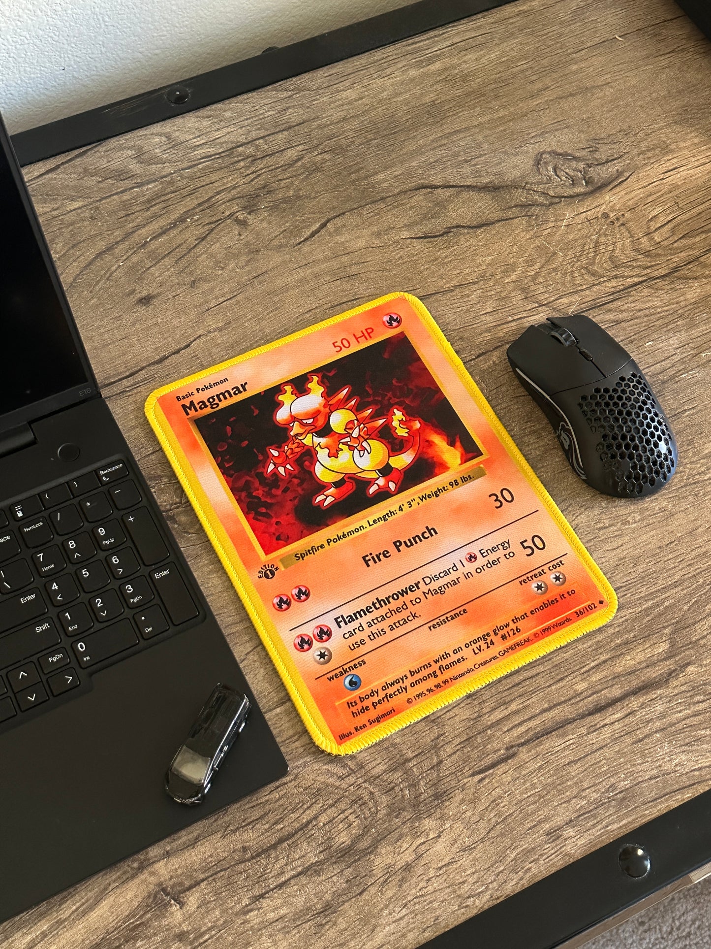 Magmar Base Set Pokemon TCG Mousepad 10 x 7.5in - Gamer Desk Decor